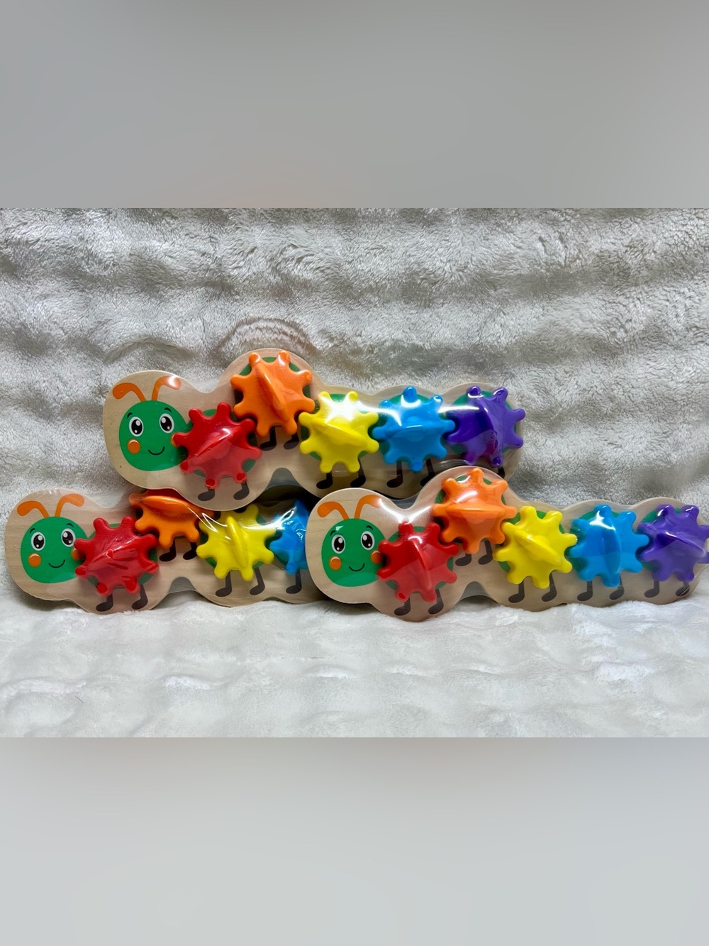 3- Wooden Caterpillar Gear Toy - Multicolor Kids Puzzle Great for Car Rides